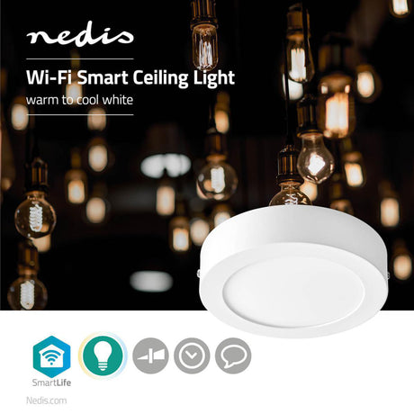 Nedis WIFILAW10WT Wi-fi Plafondlamp Rond Diameter 17 Cm Warm Tot Koel Wit 800 Lm 12 W Slank Design Aluminium