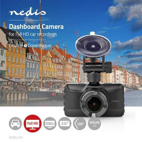 Nedis DCAM15BK Dashcam Full Hd 1080 P 1 Ch 3,0 Inch Kijkhoek Van 120 deg; Metalen Behuizing