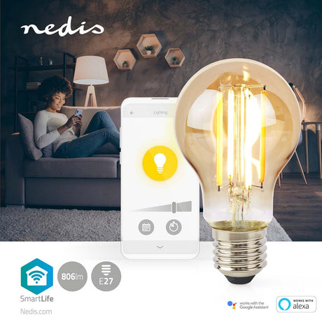 Nedis WIFILRF10A60 Smartlife Led Filamentlamp Wi-fi E27 806 Lm 7 W Warm Wit Glas Android Ios Peer