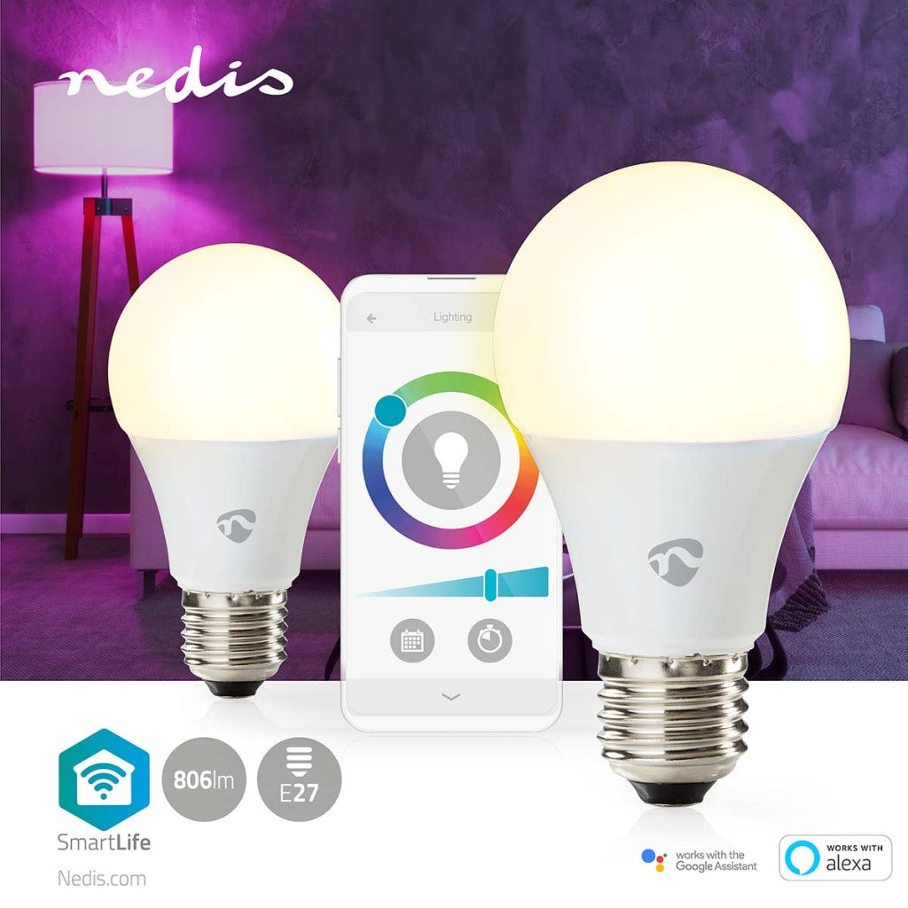 Nedis wifilrc20e27 smartlife multicolour lamp wi-fi e27 806 lm 9 w rgb warm to cool white android trade; ios peer