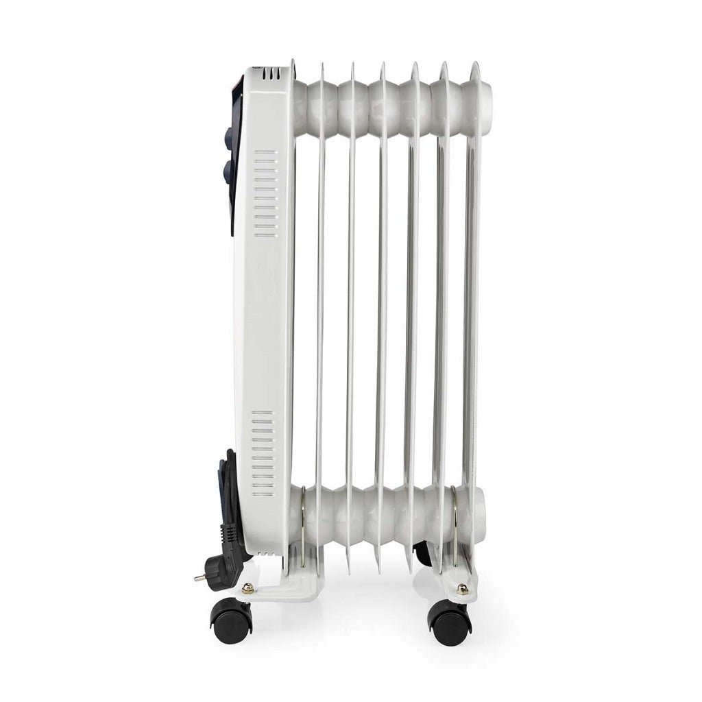 Nedis htoi30wt7 mobiele olieradiator 600 900 1500 w 7 vinnen instelbare thermostaat 3 warmte standen omvalpreventie wit