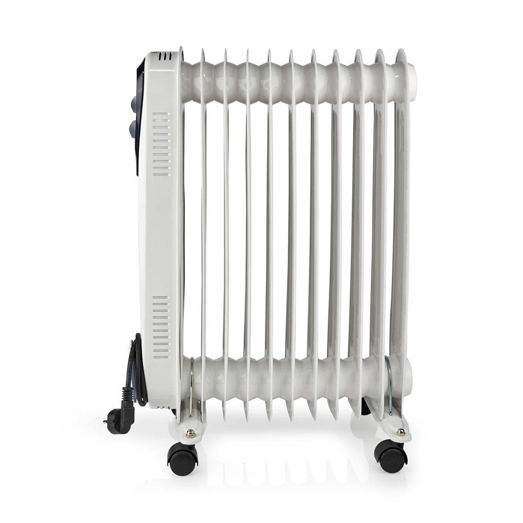 Nedis HTOI30WT11 Mobiele Olieradiator 1000 1500 2500 W 11 Vinnen Instelbare Thermostaat 3 Warmte Standen Omvalpreventie Wit