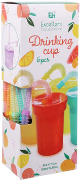 Koopman gekleurde drinkbekers speelgoed met rietje - set van 6 kunststof bekers.