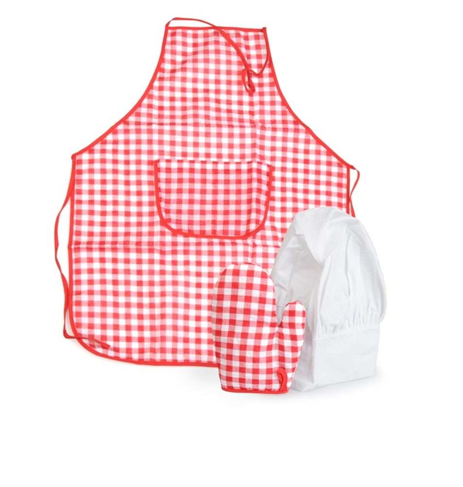 Egmont schortje, muts en ovenwant rood g