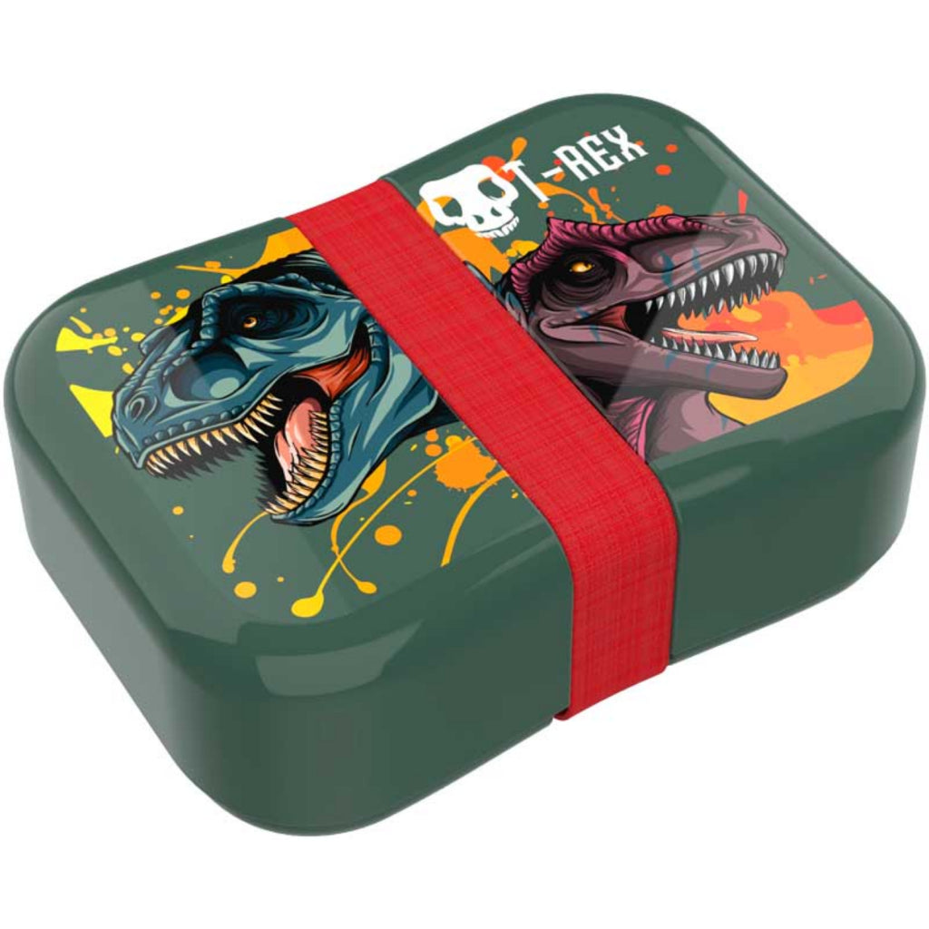 Basic lunchbox t-rex donkergroen rood