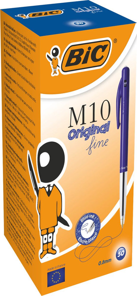 Bic m10 original intrekbare balpennen - blauwe inkt - doos van 50 stuks - fijne punt 0.8 mm