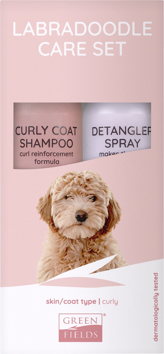Greenfields vacht verzorgingsset voor labradoodle - voor langharige of krullende vacht - curly coat shampoo en anti-klit spray 250ml