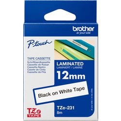 Labeltape brother tze231 zwart, wit glanzend