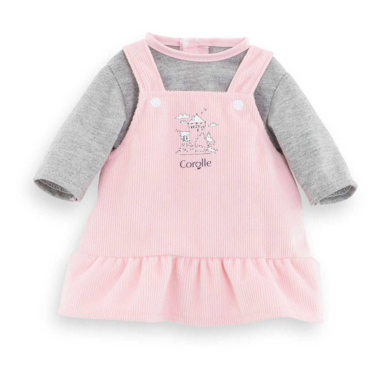 Corolle poppenjurk met shirt - babypop kleding 36cm roze grijs.