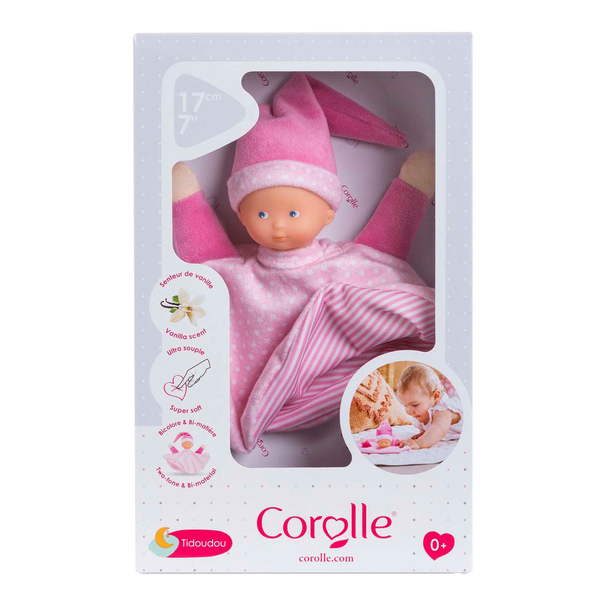 Corolle knuffeldoek roze - tidoudou babydoekje 17cm voor baby's.