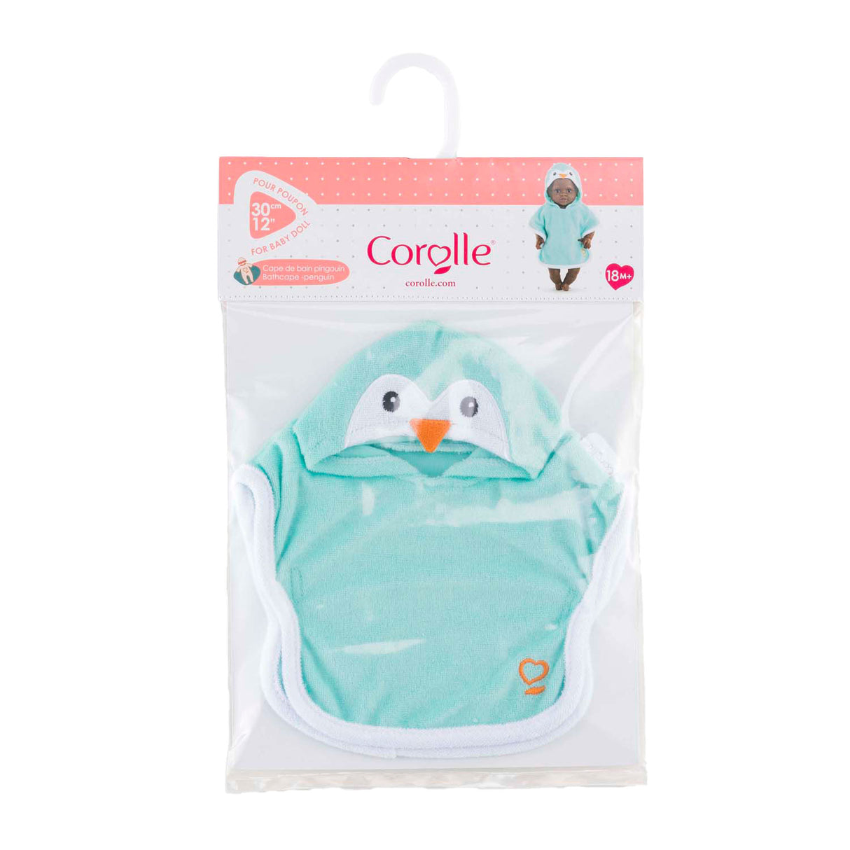 Corolle badcape pinguin voor babypop 30cm - poppenaccessoire.