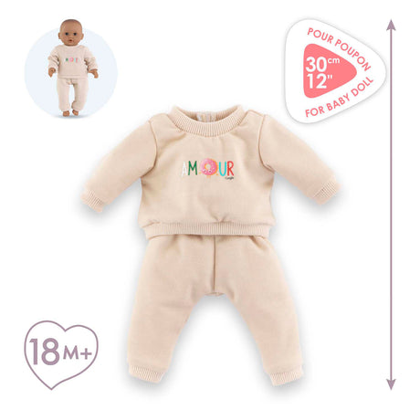 Corolle poppen trainingspak beige voor babypop 30cm klittenband.