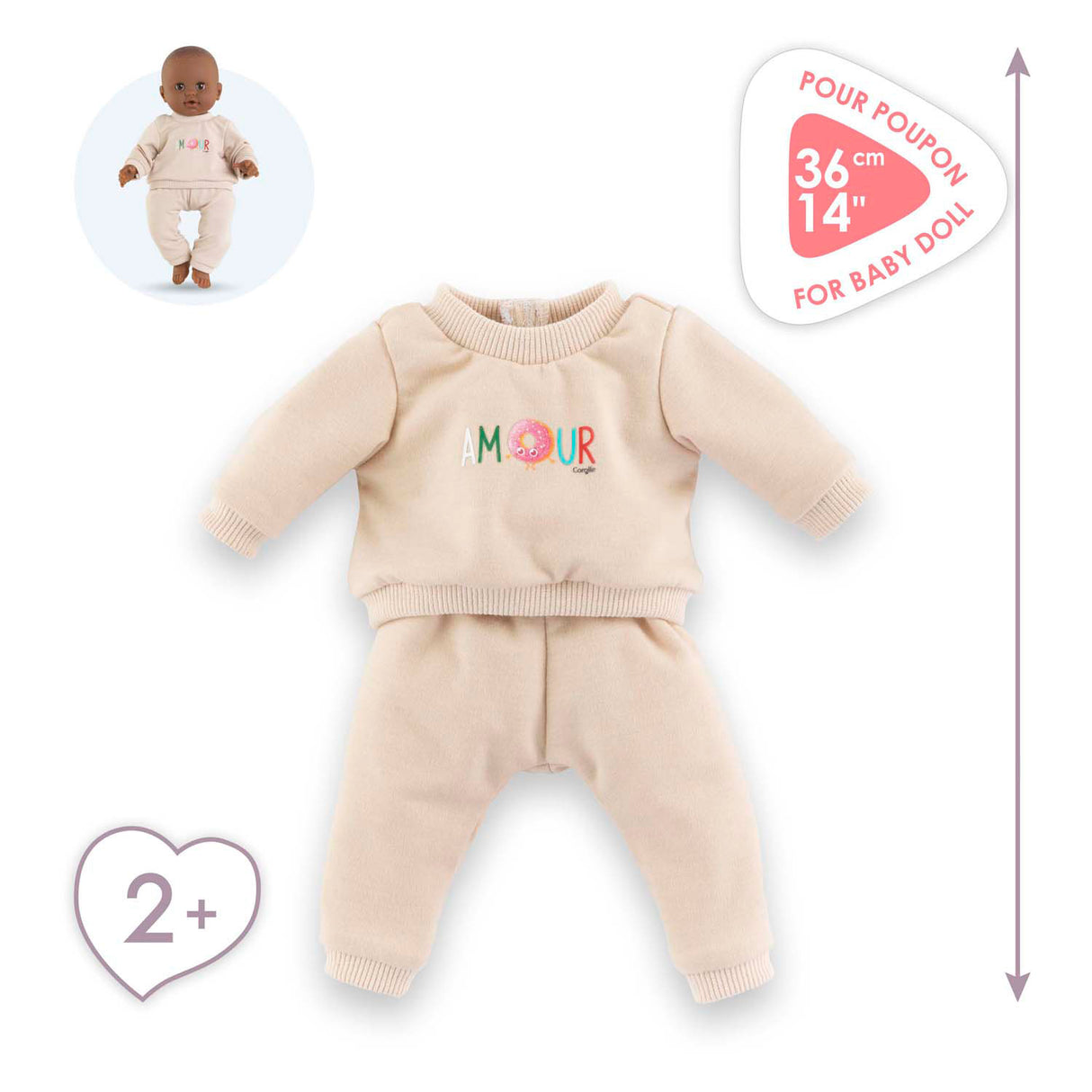 Corolle babypop trainingspak beige 36cm poppenkleding outfit.