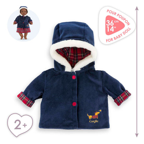 Corolle babypop winterjas - donkerblauw, bontkraag, 36cm poppen.