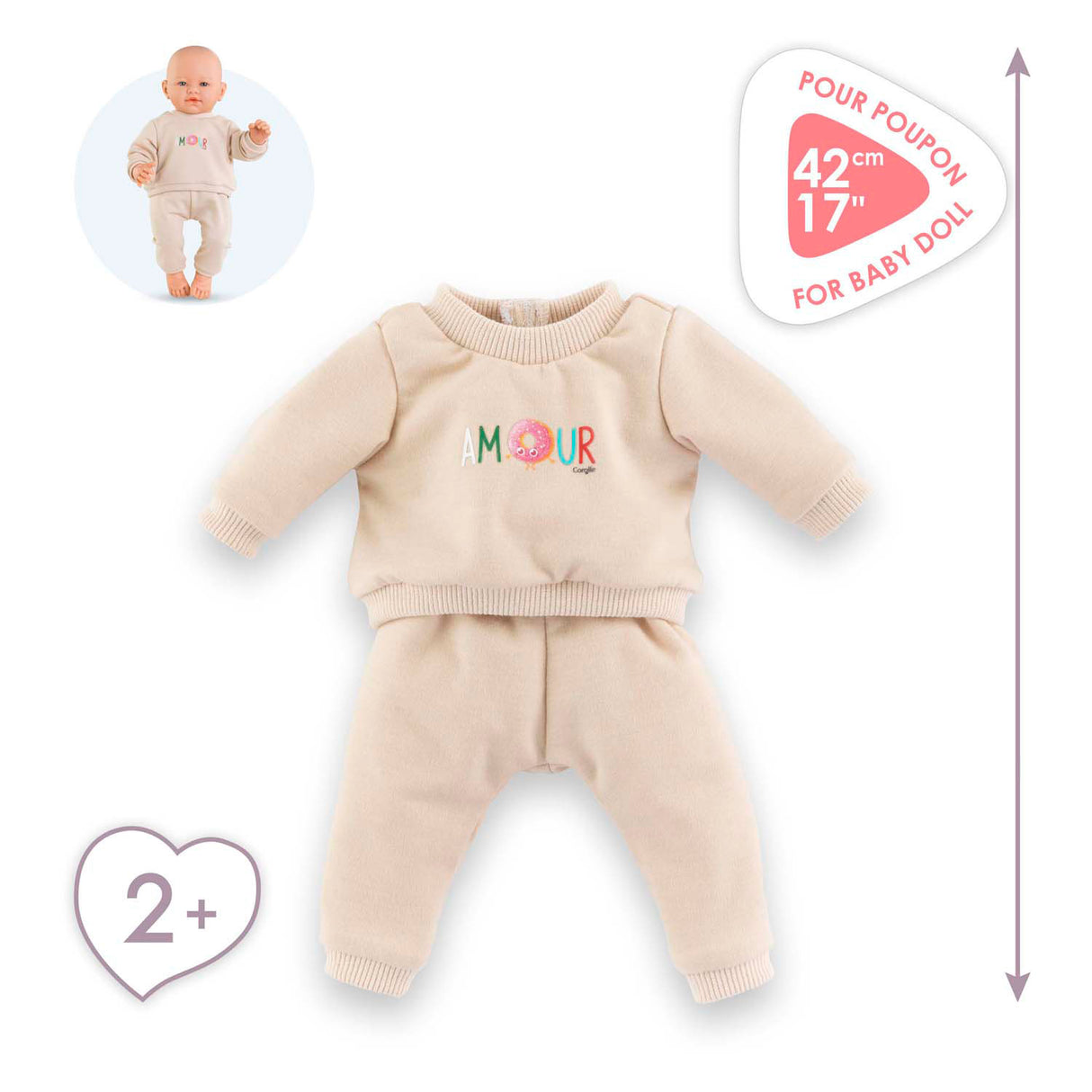 Corolle beige trainingspak voor babypop, 42cm