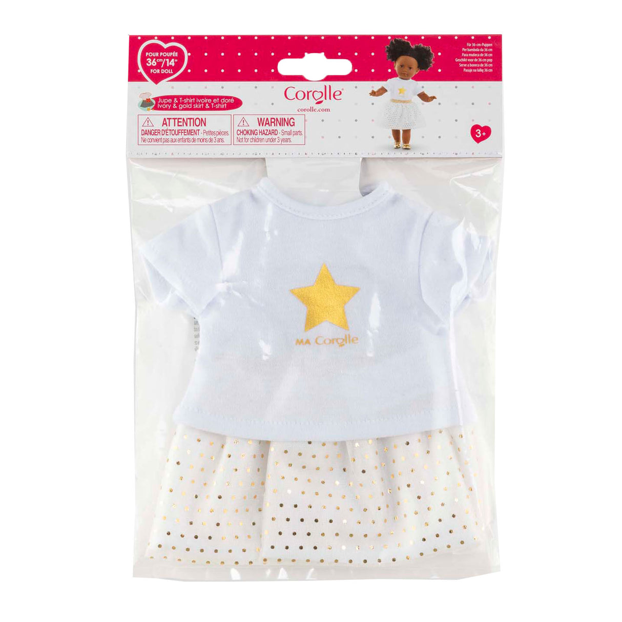Corolle poppenkleding set topje en rok ivoor goud 36cm poppen.