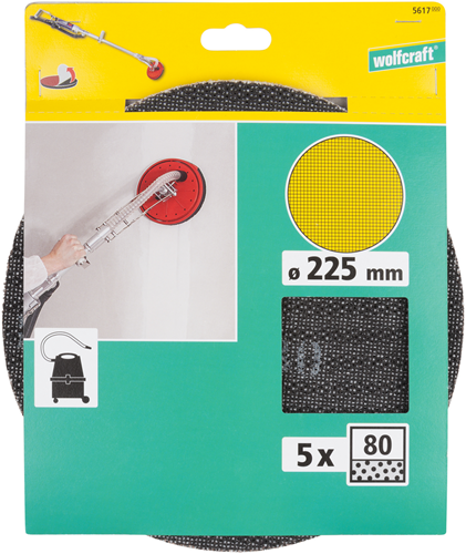 Wolfcraft - 225mm schuurpapier - korrel 80 - 5 stuks - klittenband bevestiging - 5617000
