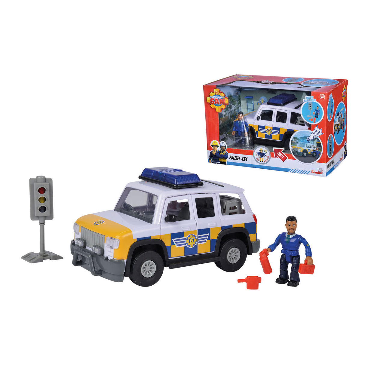 Simba brandweerman sam politie auto 4x4 met figuur