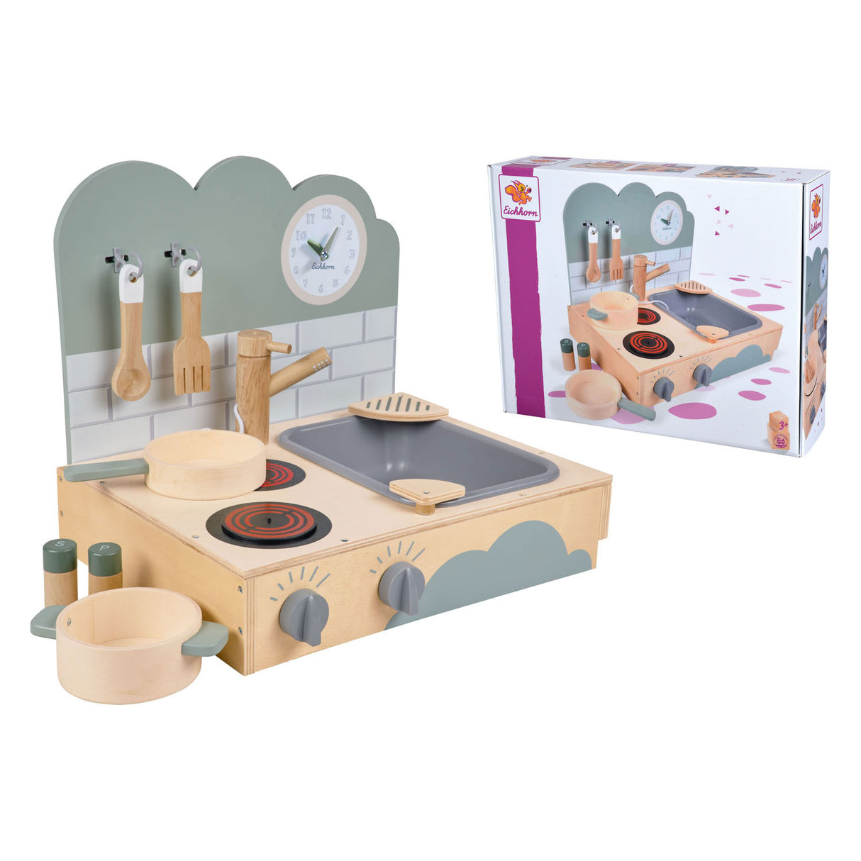 Eichhorn houten speelkeuken - compacte meeneemkeuken voor kinderen.