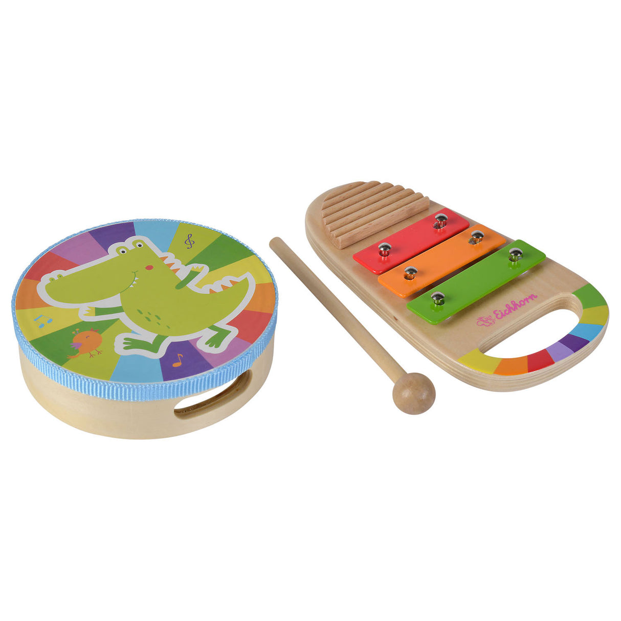 Eichhorn houten muziekset trommel en xylofoon - kleurrijk muziekspeelgoed.