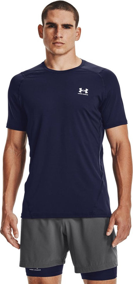 Under armour ua hg armour fitted ss-blu heren sportshirt - midnight navy - wit