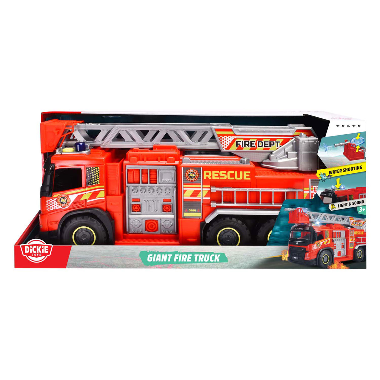 Dickie toys - volvo giant fire truck - brandweerwagen - licht en geluid - hulpdiensten - vanaf 3 jaar