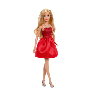 Barbie mattel 80-jubileum modepop – robijnrode jurk zilveren accenten