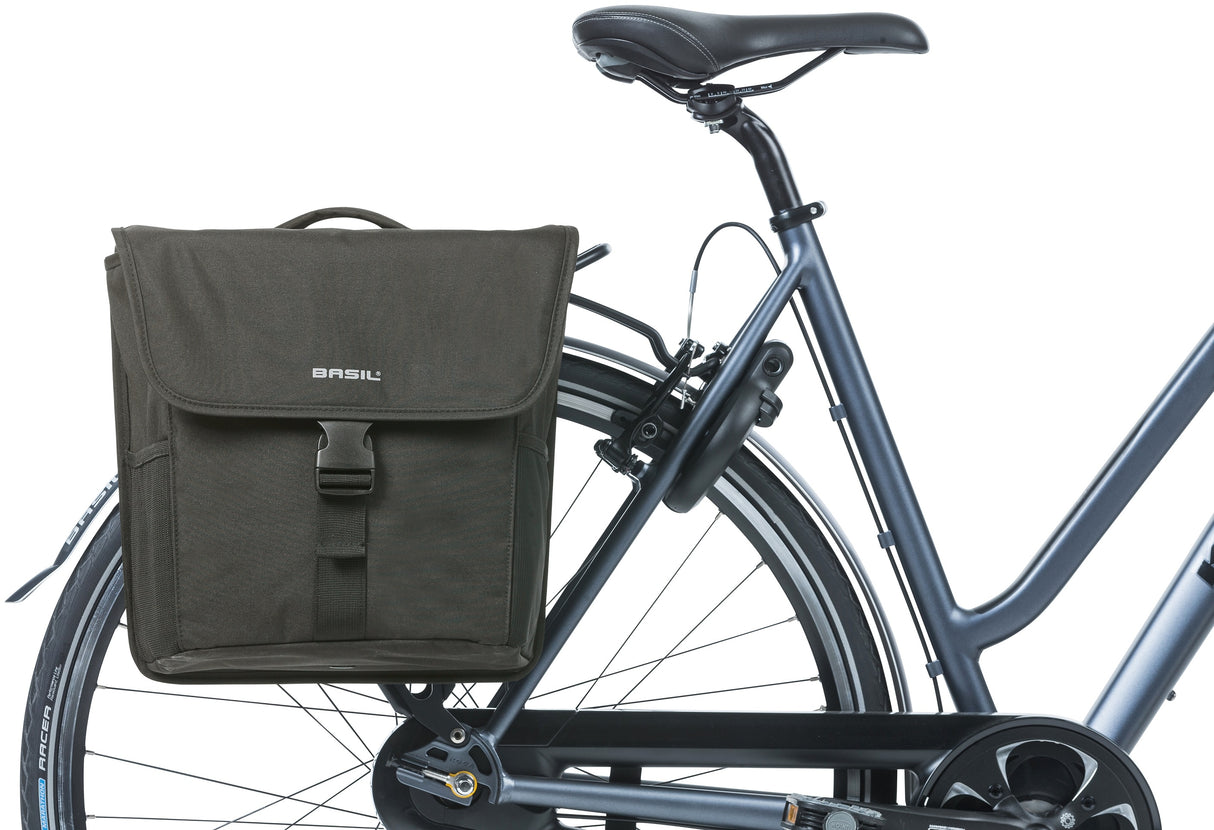 BASIL GO-DOUBLE BAG MIK, dubbele fietstas, zwart, 32L, geschikt voor MIK systeemdragers carrierplates