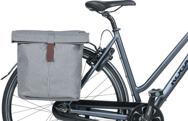 Basil City dubbele fietstas grijs, waterafstotend, geschikt voor e-bikes, reflecterend, 28-32L