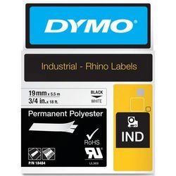 Dymo permanente polyestertape rhino zwart, wit 19 mm
