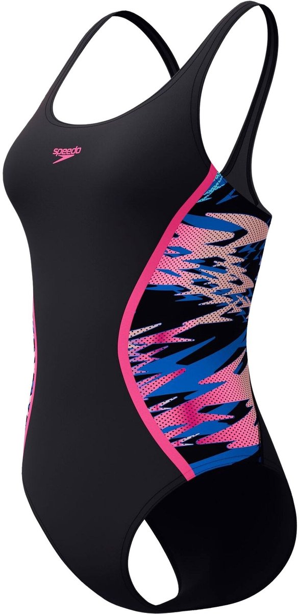 Speedo hyperboom muscleback 1 piece dames sportbadpak - zwart roze