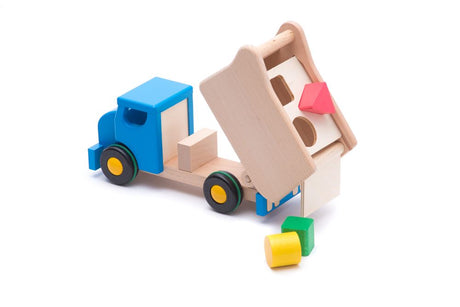 Bajo houten kiepwagen met blokken blauw.