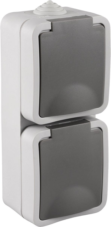 Q-link dubbel buitenstopcontact â€“ opbouw stopcontact â€“ wandcontactdoos â€“ ip54 spatwaterdicht â€“ verticaal â€“ grijs