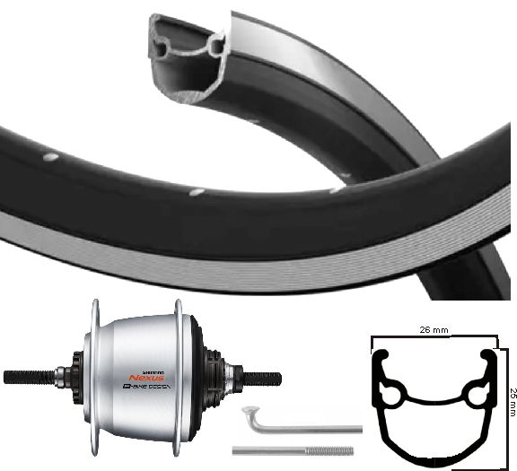 Kgs Achterwiel 28 inch 622 zwart-rr zilver rvs nexus 5 rollerbrake