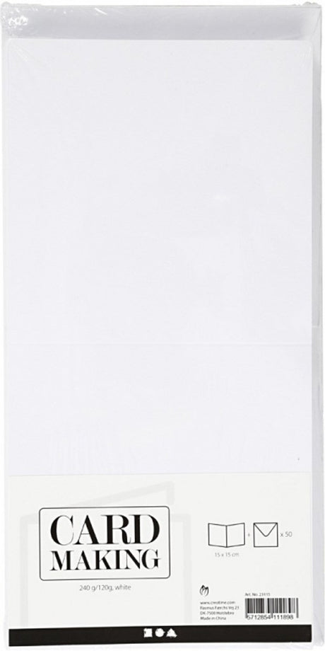 Creativ company kaarten enveloppen 15x15 cm wit 50 sets