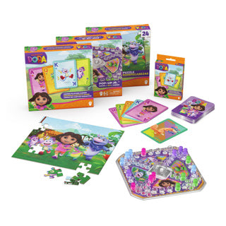 Spin master games spin master dora spellen en puzzel pakket met kaartspel en pop-up spel.