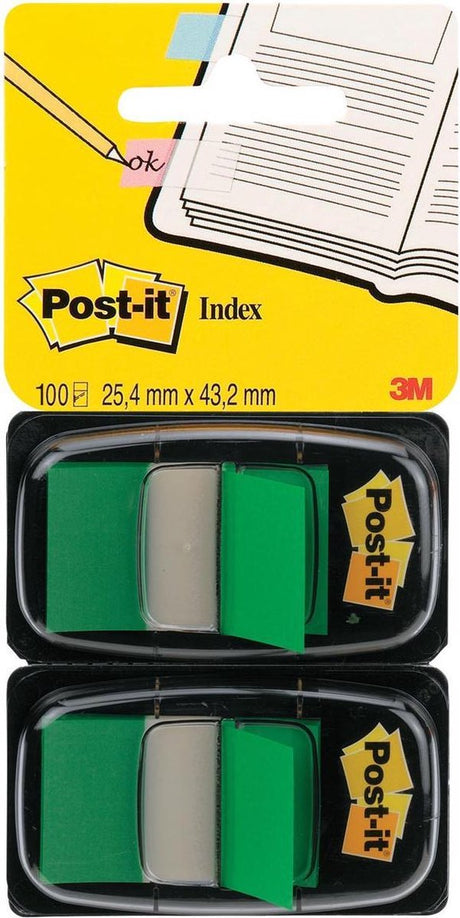 Post-it ® index standaard duo pack, groen, 25.4 x 43.2 mm, 50 tabs dispenser