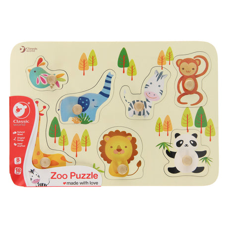 Classic World World Houten Noppenpuzzel Wilde Dieren, 7st.