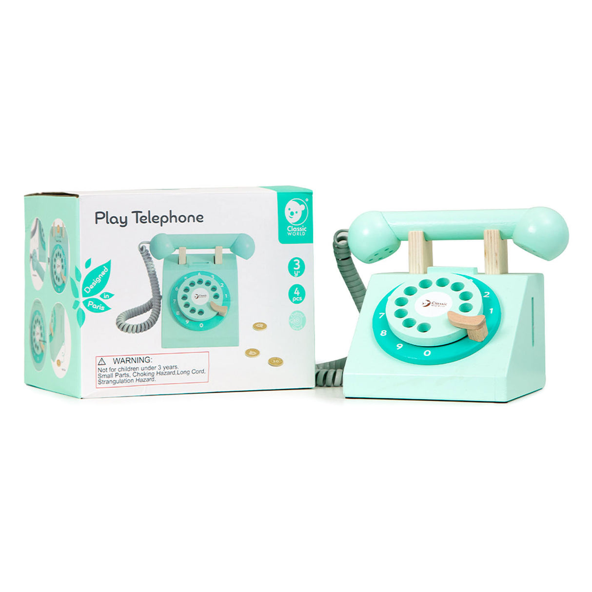 Classic World World World Houten Retro Telefoon Turquoise