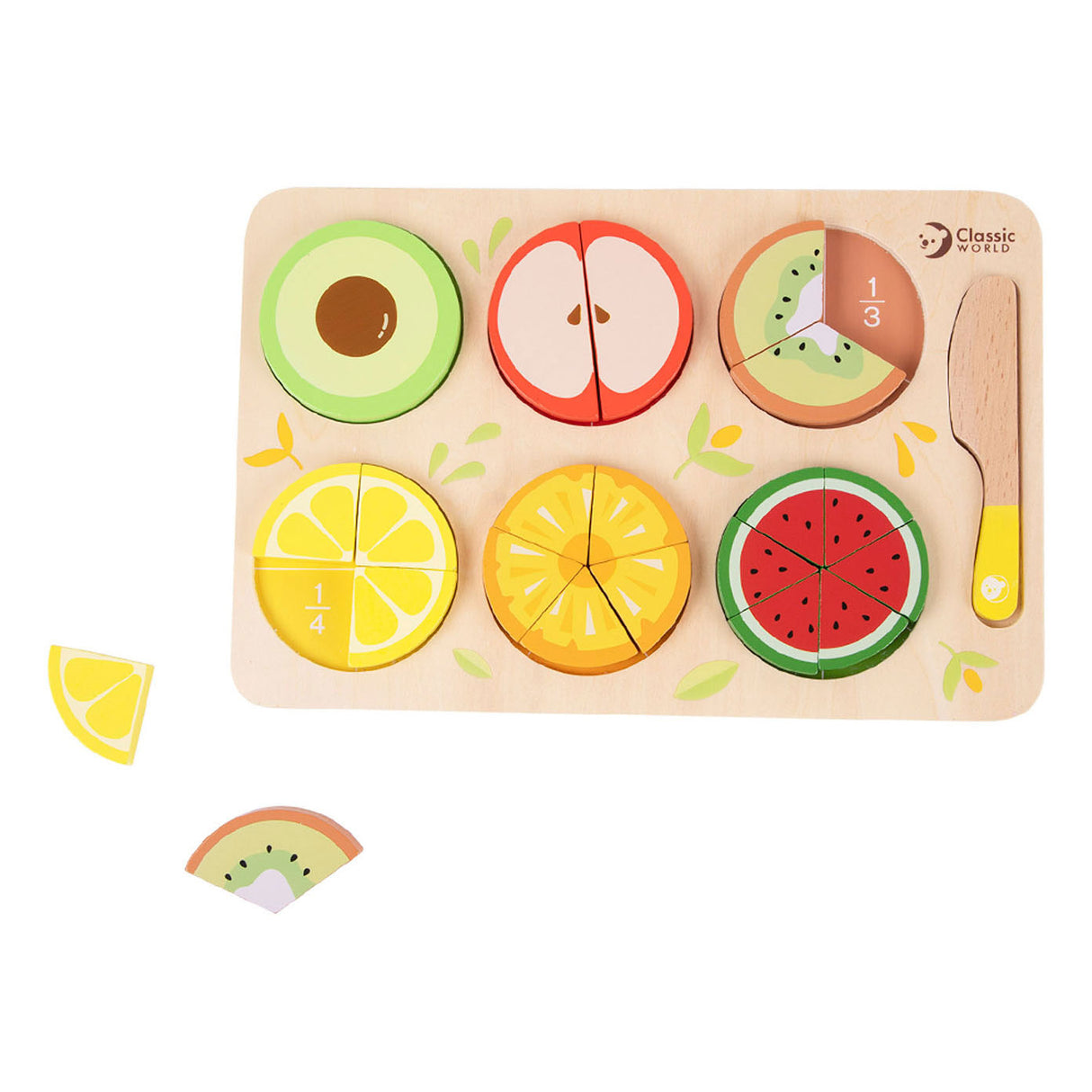 Classic World World World Houten Fruit Puzzel Breuken, 22dlg.