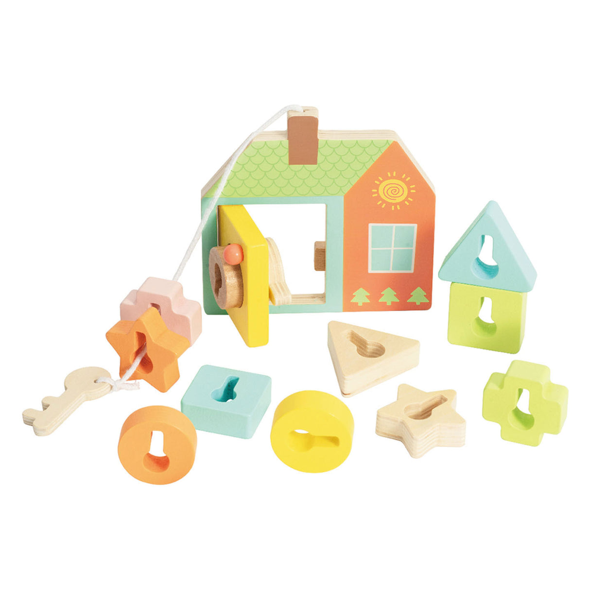 Classic world houten vormenhuis slot spel - educatief speelgoed 11-delig.