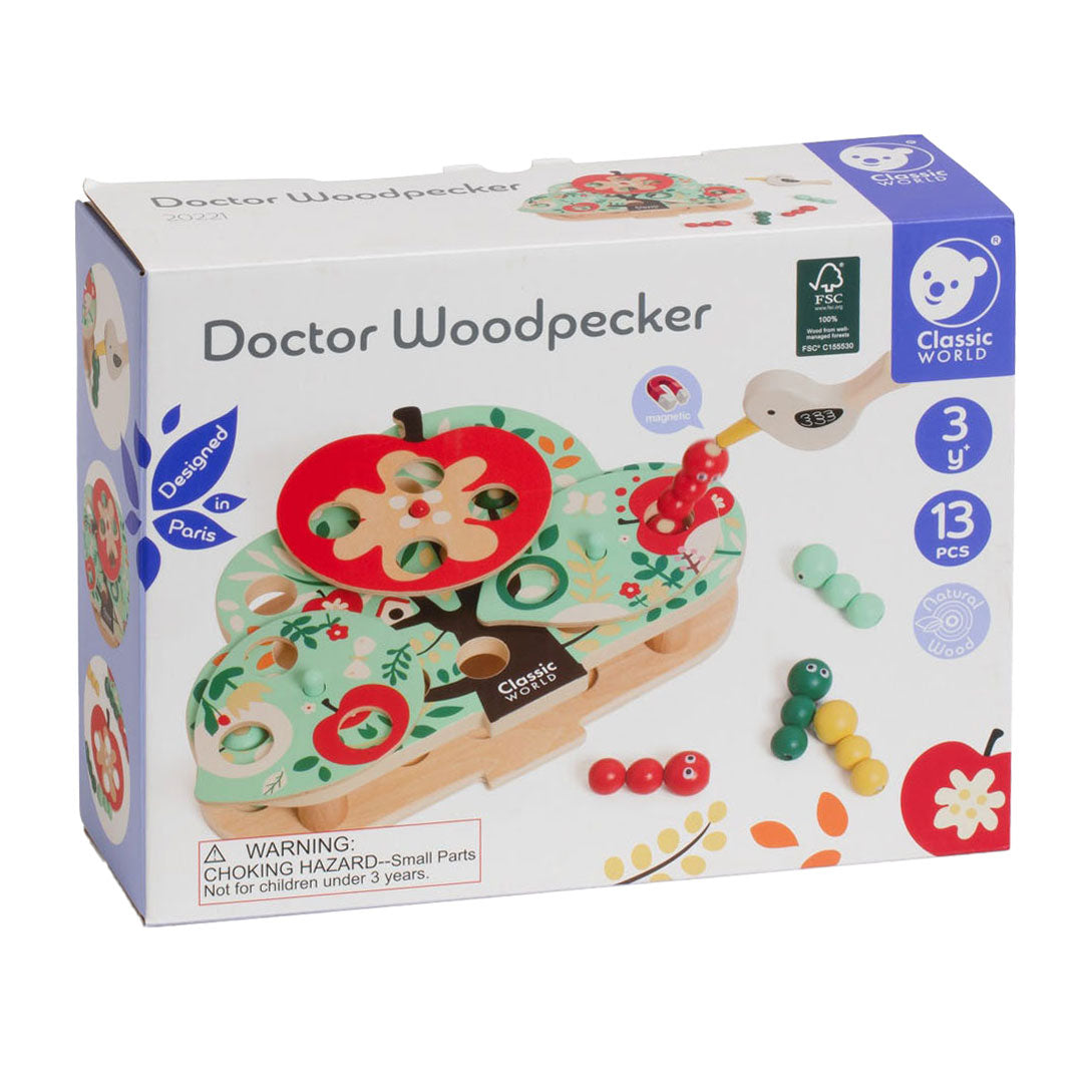 Classic world doctor woordpecker houten vangspel, 13dlg,