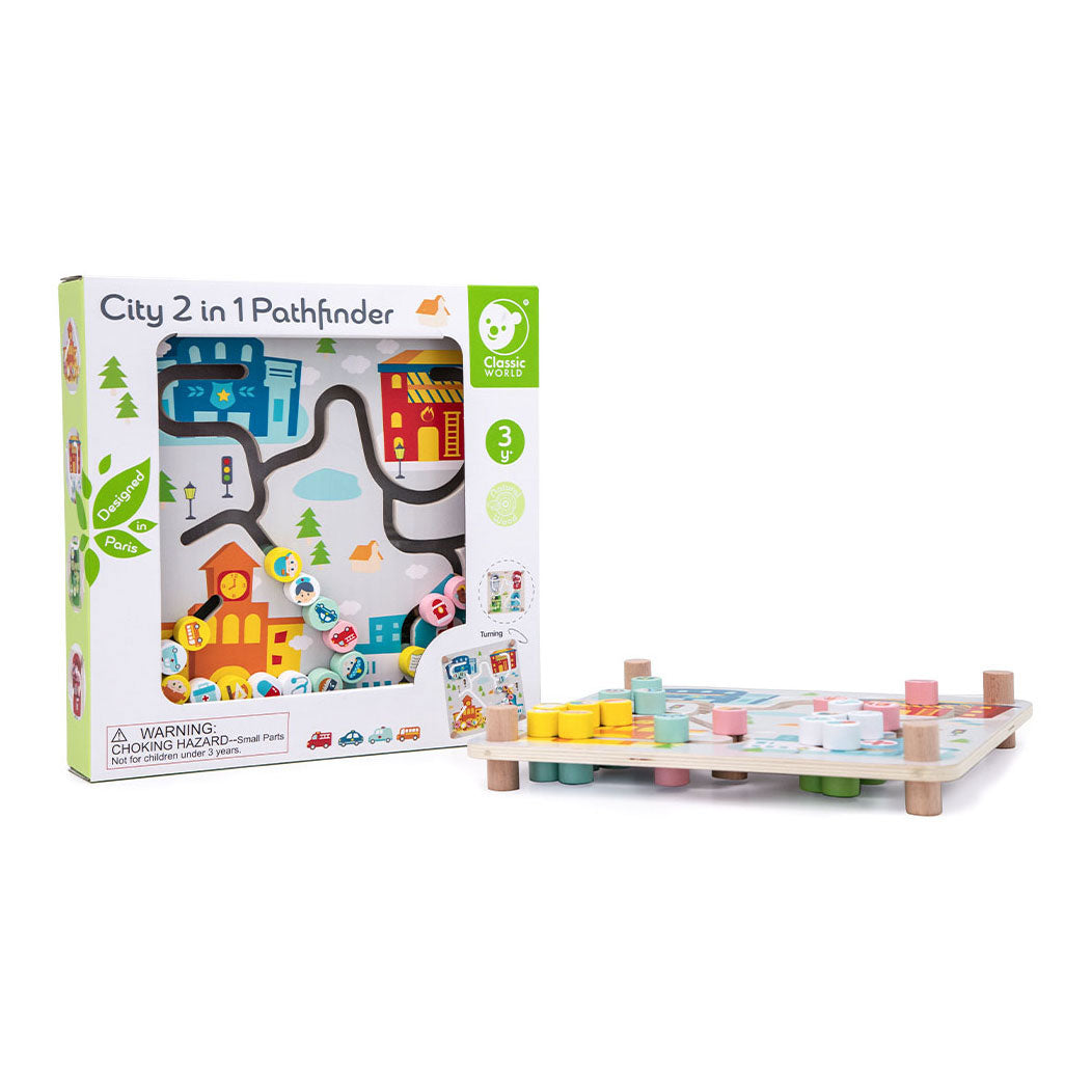 Classic world houten sorteerspel educatief bord stad en afval scheiden.