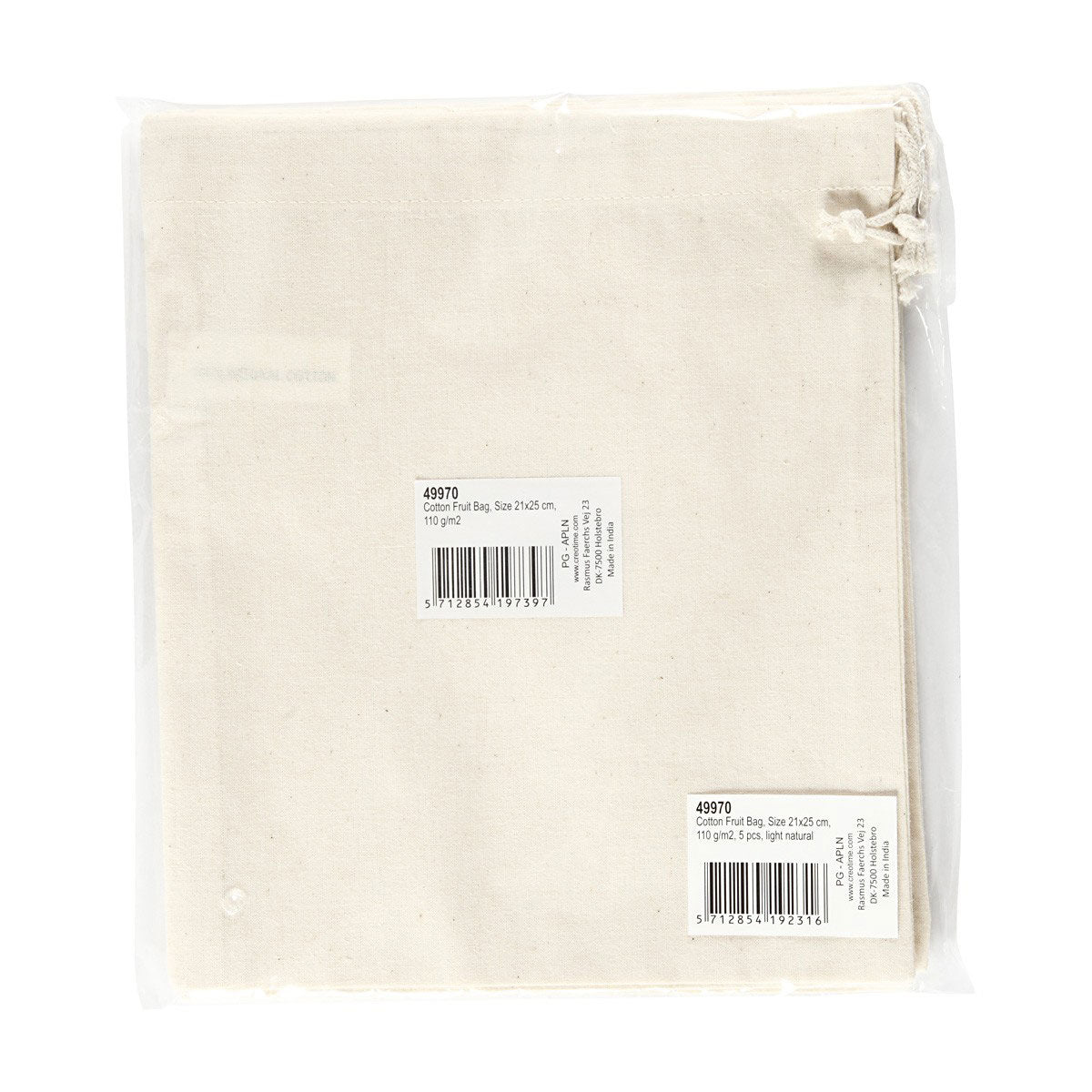 Creativ company http: www.cchobby.nl stoffen-tas-afm-21x25-cm-110-gr-licht-naturel-5-stuk-1-doos