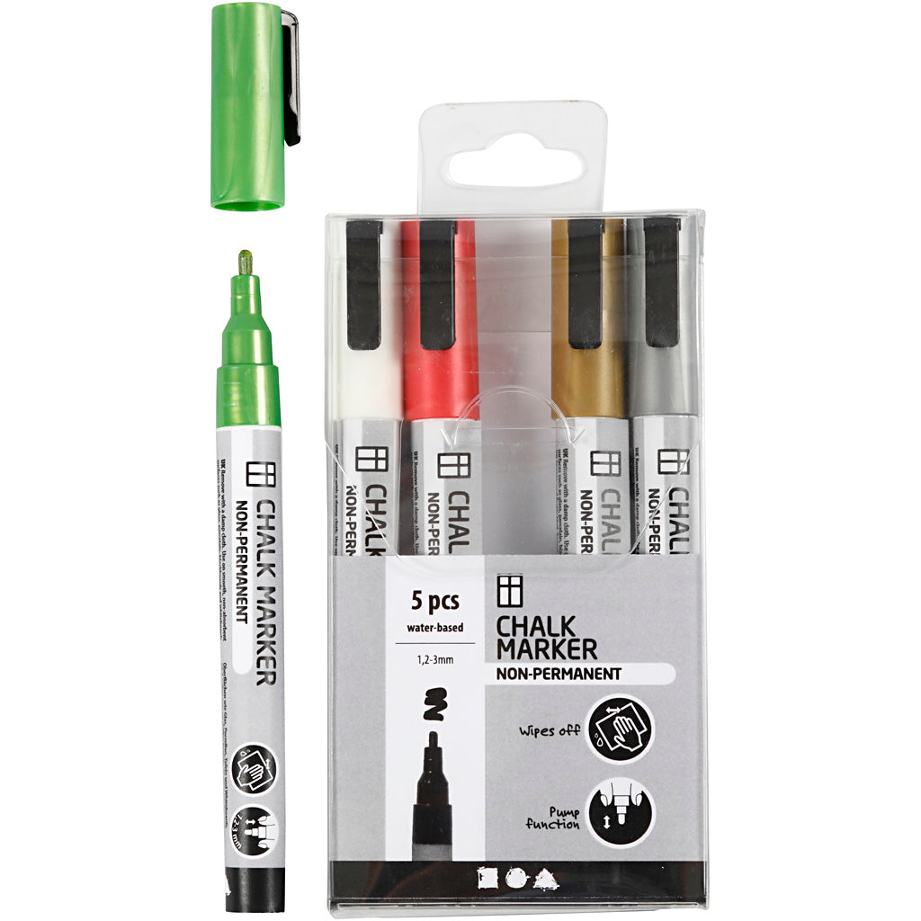 Creativ company krijt markers metallic kleuren, 5st.