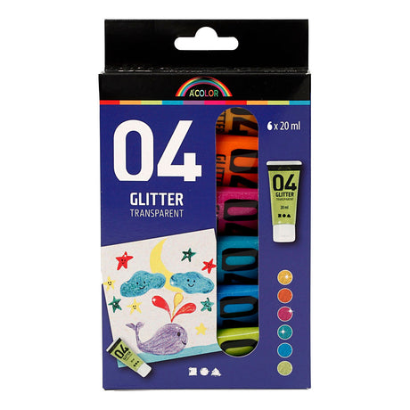 A-color kinder acrylverf glitter kleur, 6x20ml
