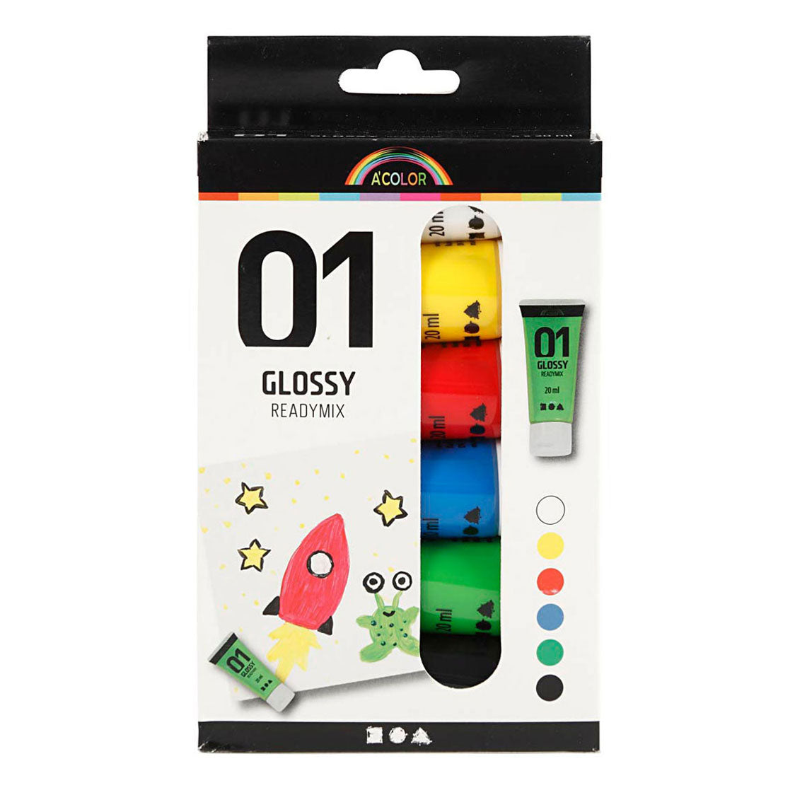 Creativ company acrylverf voor kidneren glossy standaardkleuren, 6x20ml