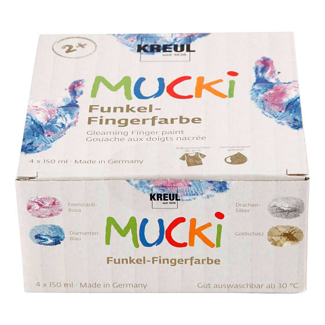 Creativ Company Mucki Vingerverf Metallic Blauw Goud Roze Zilver, 4st.