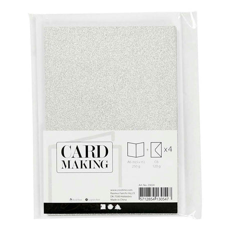 Creativ company kaarten en enveloppen 10,5x15cm glitter zilver - 4st.