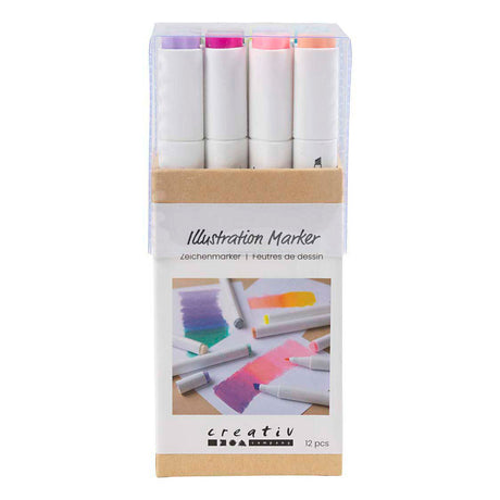 Creativ company tekenstift lijndikte 1+8mm pastelkleuren - 12st.